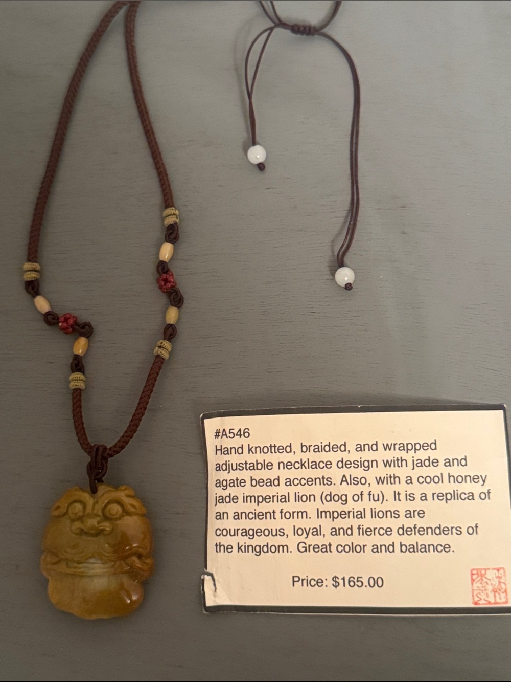 Handmade Jade Imperial Lion Pendant Necklace